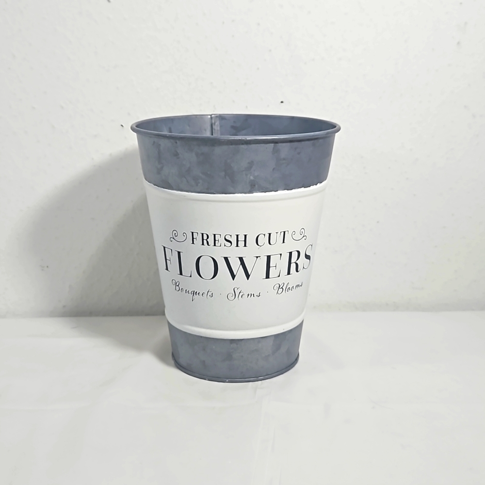 fresh cut flowers bouquets stems blooms tin flower pot in french country - Picture 1 of 5